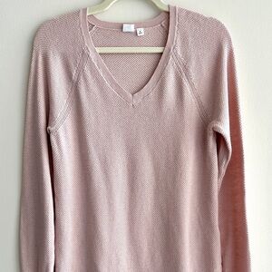 GAP Blush Pink V-Neck Women's Sweater, High-Low Lightweight Knit Sweater, Med